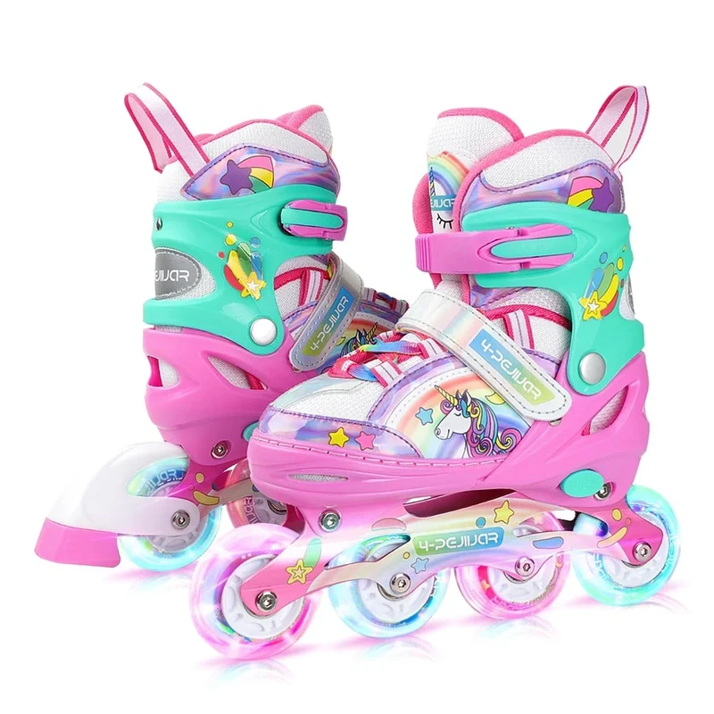 Einhorn Inliner für Mädchen Kinder Größen Verstellbar Mit Allen Leuchtenden Rädern Regenbogen Inline Skates für Anfänger Teenager Weihnachts und Geburtstags Geschenke