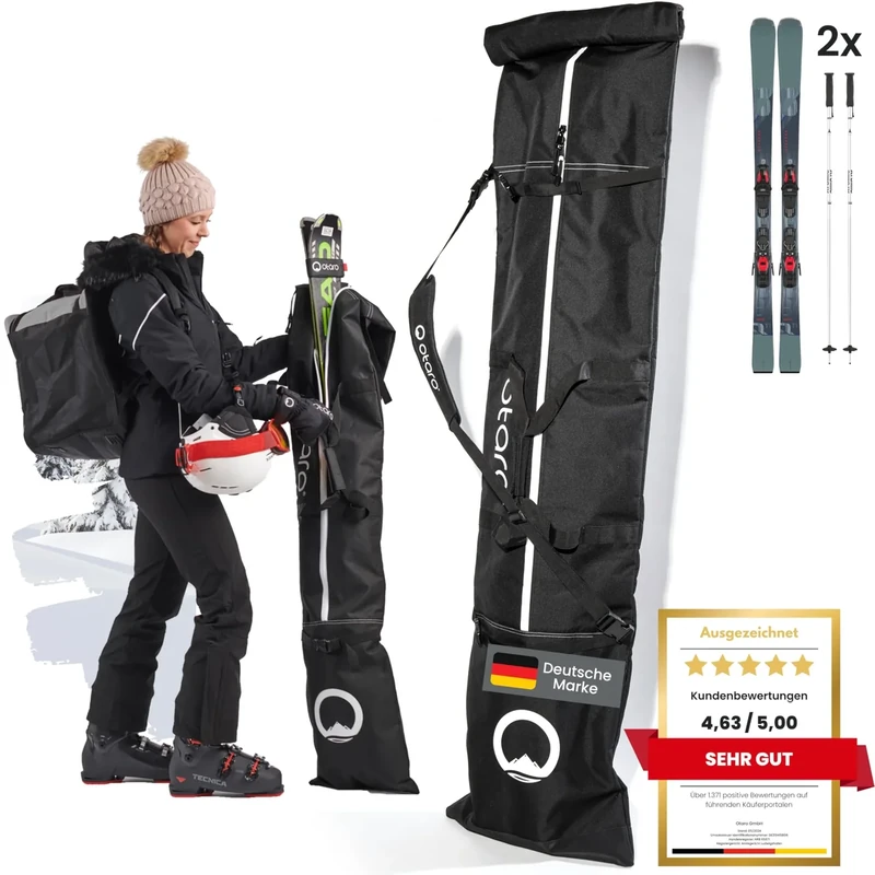 Otaro Skitasche für 2 Paar Ski & Skistöcke, Skisack längenverstellbar, Ski Tasche wasserabweisend, Ski Taschen mit robusten Reißverschlüssen
