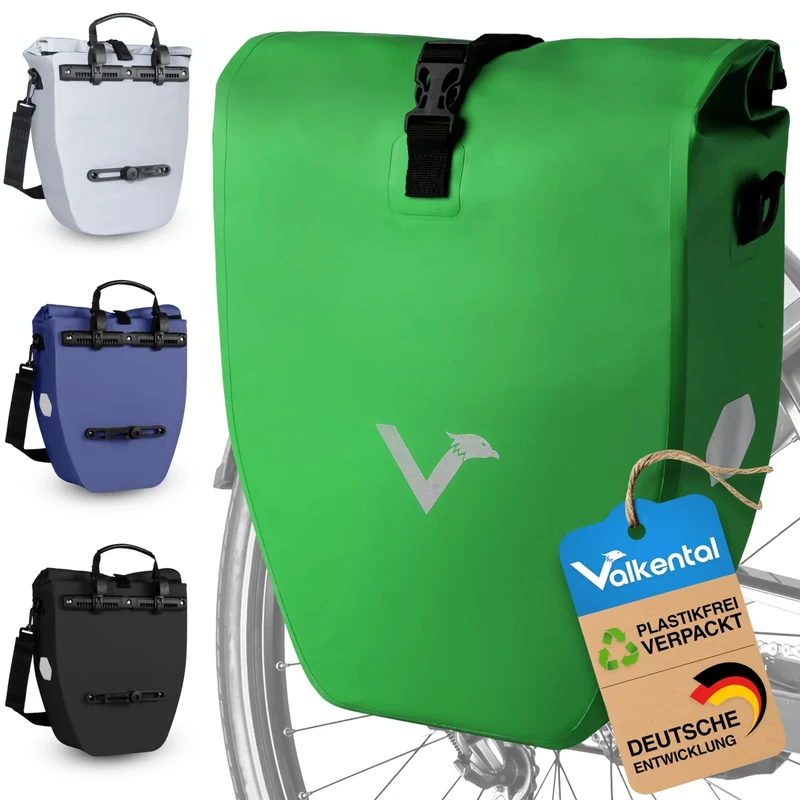 Valkental® Große & wasserdichte Gepäckträgertasche - Fahrradtasche für Gepäckträger mit großen Reflektoren [Abschließbar] Bombenfester Sitz - Mehrfach ausgezeichnet - Gefertigt für Langlebigkeit