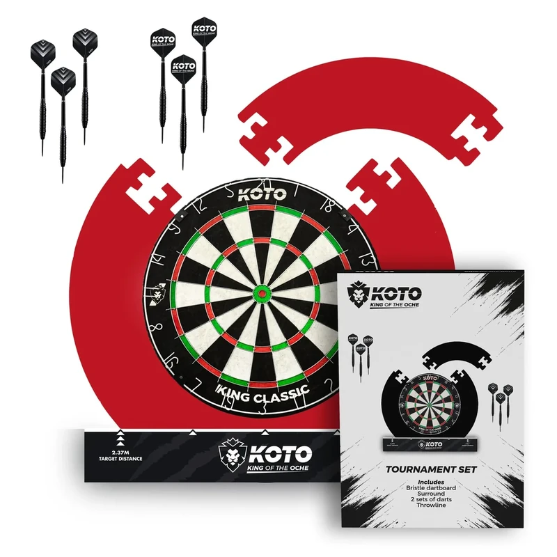 KOTO - Tournament Dartscheibe Set Rot, inkl. Surround, 2 Sätze 23 Gramm Darts, Halterung Dartscheibe & Dart Oche