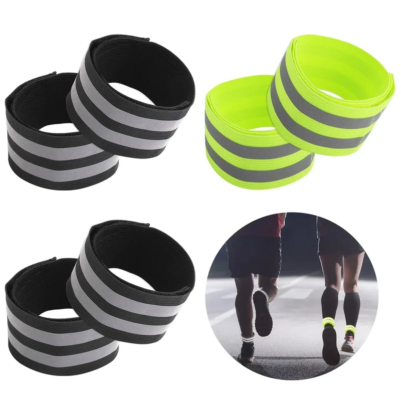 6 Stück Hosenklammer Fahrrad, Elastisch Reflektorband, Reflektorbänder mit Klettverschluss, Hosenschutz Fahrrad mit Starken Reflektorstreifen für Radfahren Joggen (Grün und Schwarz)