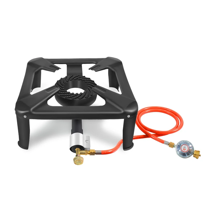 BACOENG Hockerkocher Gas 10KW, 4 Fuß Wok Campingkocher Inklusive 1.5 m Schlauch und 50 mbar Druckregler, 4-beiniger Gaskocher Camping Für Camping und Outdoor