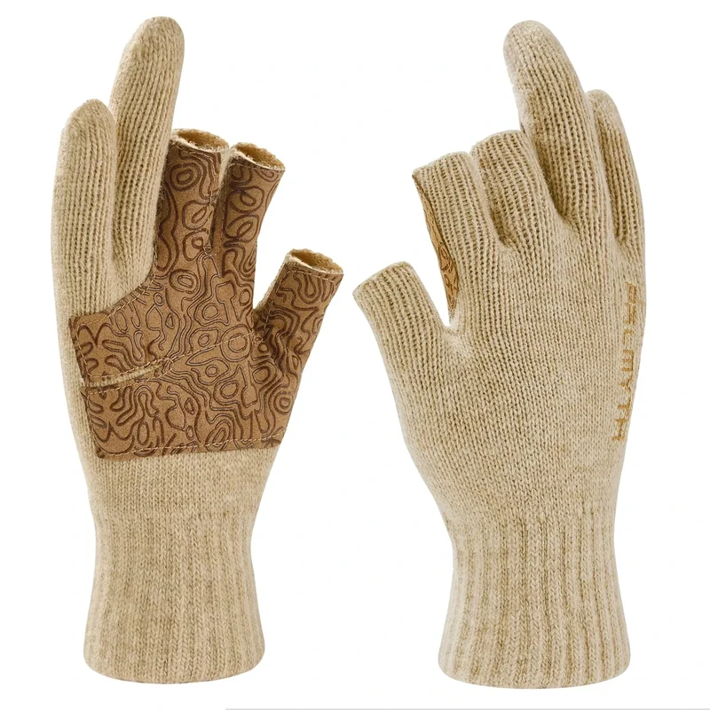Palmyth Woll-Angelhandschuhe mit 3-teiligen Fingern, warm für Männer und Frauen, Fingerlose Handschuhe für kaltes Wetter, ideal zum Angeln, Fotografieren und Jagen im Winter (Khaki, S/M) - Image 1