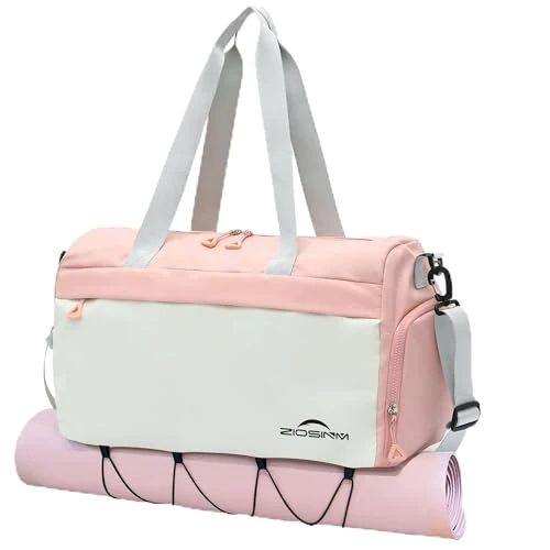 ZIOSINM Sporttasche Damen Herren 35L Klein Sporttasche mit Schuhfach, Reisetasche Weekender Tasche, Wasserdicht Trainingstasche Gym-Bag mit Tragegriff und Yogamatten-Aufbewahrung (Rosa)