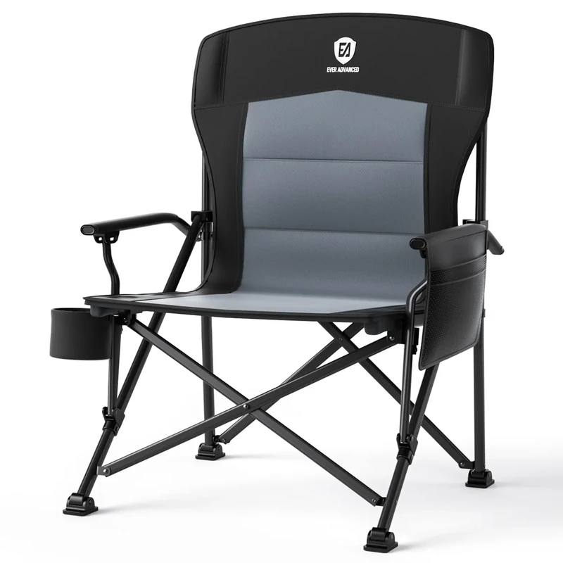 EVER ADVANCED Campingstuhl Faltbar 230KG Belastbar XL Klappstuhl 62cm Sitzbreit mit Seitentasche Getränkehalter Übergroß Faltstuhl Angelstuhl für Camping Outdoor Balkon Garten