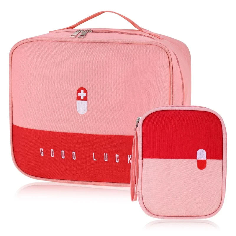 Fentar Medikamententasche Reiseapotheke Tasche 2stk, Große Kapazität wasserdichte Notfalltasche Leer Erste Hilfe Medizin Aufbewahrungstasche Tragbar Medikament Tasche für Reisen Home Büro (Rosa)