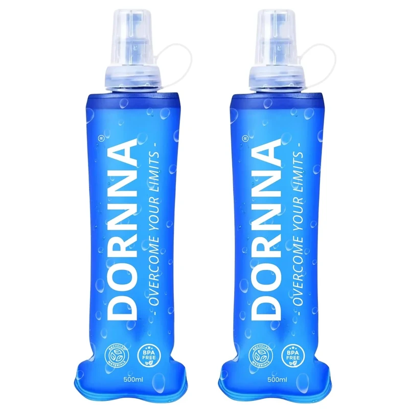 DORNNA® - 2x1 TPU Faltbare Trinkflaschen, Soft Flask, Wasserflasche BPA-Frei Sportflasche für Trinkrucksack, Fahrrad, Wandern,Joggen,Camping und Klettern. (500ml x 2)