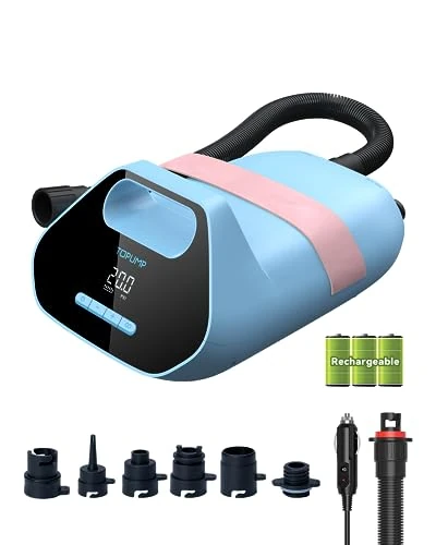 TOPUMP SUP Pumpe Elektrisch Akku TPS300, 7800 mAh 20 PSI Hochdruck Elektrische SUP Luftpumpe, 110 V AC/12 V DC Schnellladung, Auto-Off für Aufblasbare Stand Up Paddle Boards, Boote, Kajak, Kitesurf.