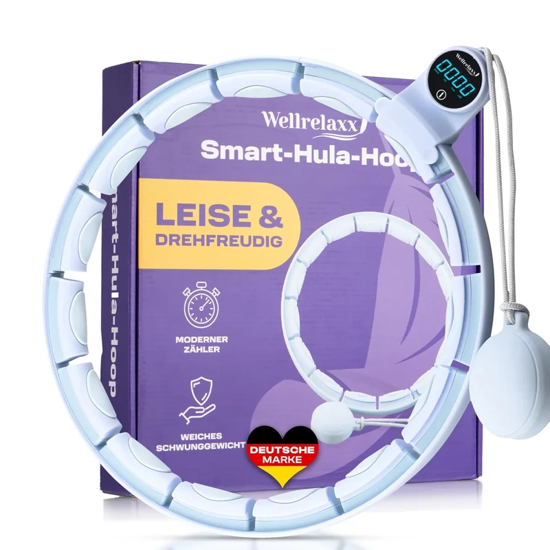 Wellrelaxx Smart Hula Hoop Testsieger leise und drehfreudig mit Zähler | Hula Hoop mit Gewicht Kugel | Hullahub Reifen zum Abnehmen für Training mit Spaß | Umfang 70-110cm