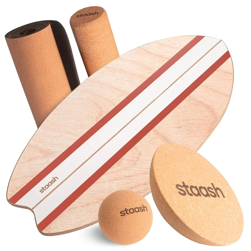 STAASH® Balance Board aus Holz – Starter oder Full Kit – Für Gleichgewicht, Fitness & Surf-Feeling – Spaß & Training Zuhause oder im Studio (STAASH - Orange Pro)