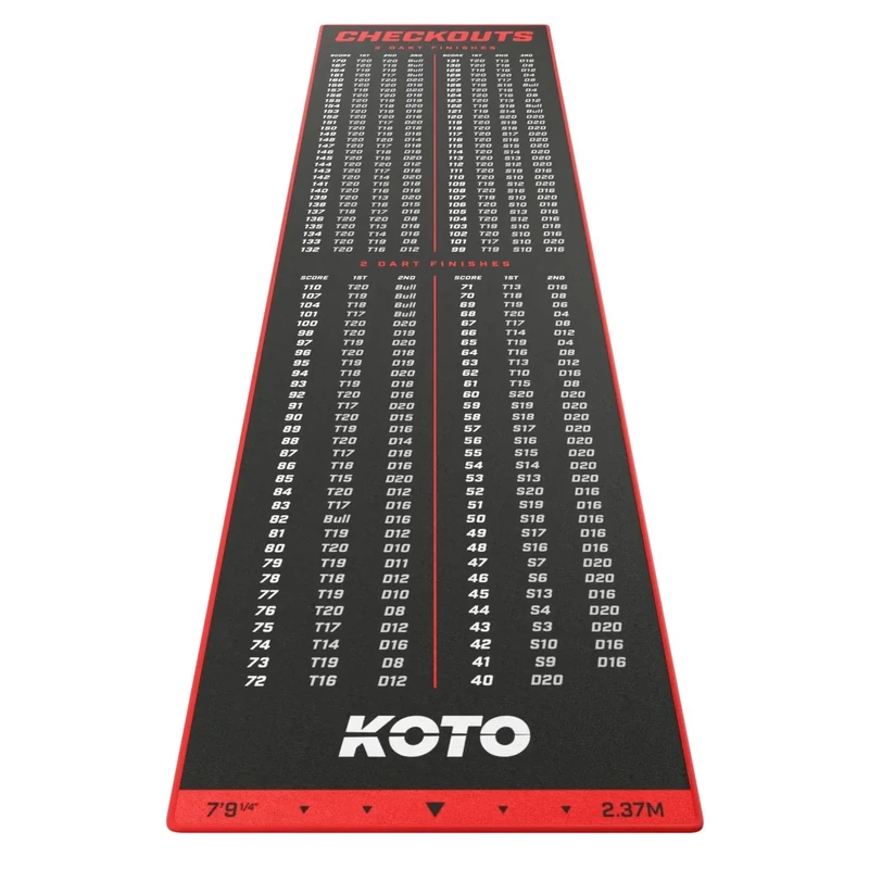 KOTO - Dartteppich Mit Abwurflinie Checkout Rot, 237x60cm Dartmatte, Mit Score-Indikation