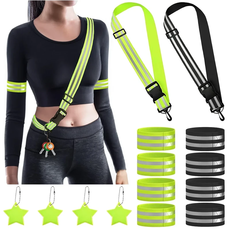 ZEXUPORIUM 14 Stück Reflektoren Kleidung Set, 2 Reflektor Gürtel Verstellbaren, 8 Reflektorband, 4 Reflektoren Anhänger, Hosenklammer Fahrrad, Reflektoren Fahrrad, Joggen, Wandern