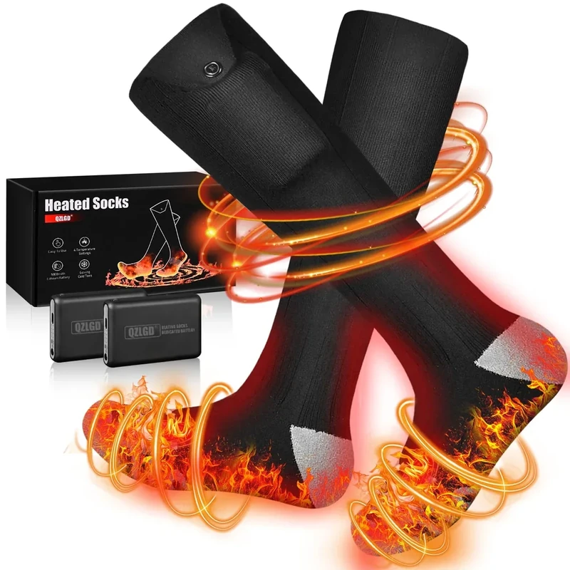 Beheizbare Socken, Heizsocken Damen Herren, die Lösung für kalte Zehen im Jahr 2023-5v 5000 mAh Wiederaufladbare Beheizte Socken für Skifahren, Sport, Outdoor, Camping, Wandern und Motorrad