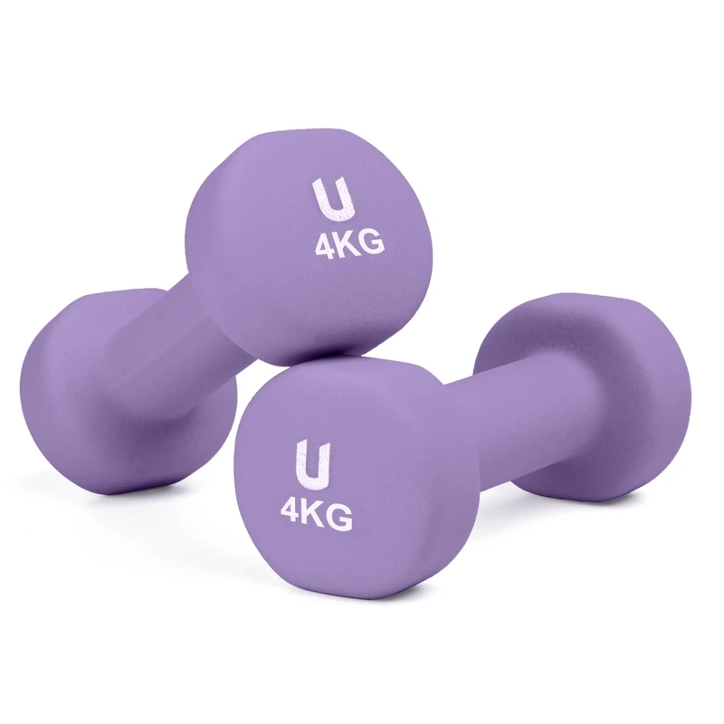 unycos - Neopren Hanteln2er-Sets, 4 kgRunde Kurzhanteln, Rutschfest für Damen und Männer, Anti-Roll-Design, Fitnessstudio, Krafttraining, Pilates, Gymnastik, Fitnessgeräte für Zuhause (Lila)