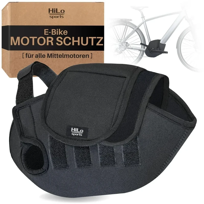 HiLo sports E-Bike Motor Schutzhülle - [Für alle Mittelmotoren] - Passend für Bosch, Shimano, Brose, Yamaha - Fahrrad Transportschutz bei Regen, Spritzwasser & Schmutz -Neopren Fahrradschutz (Neopren)