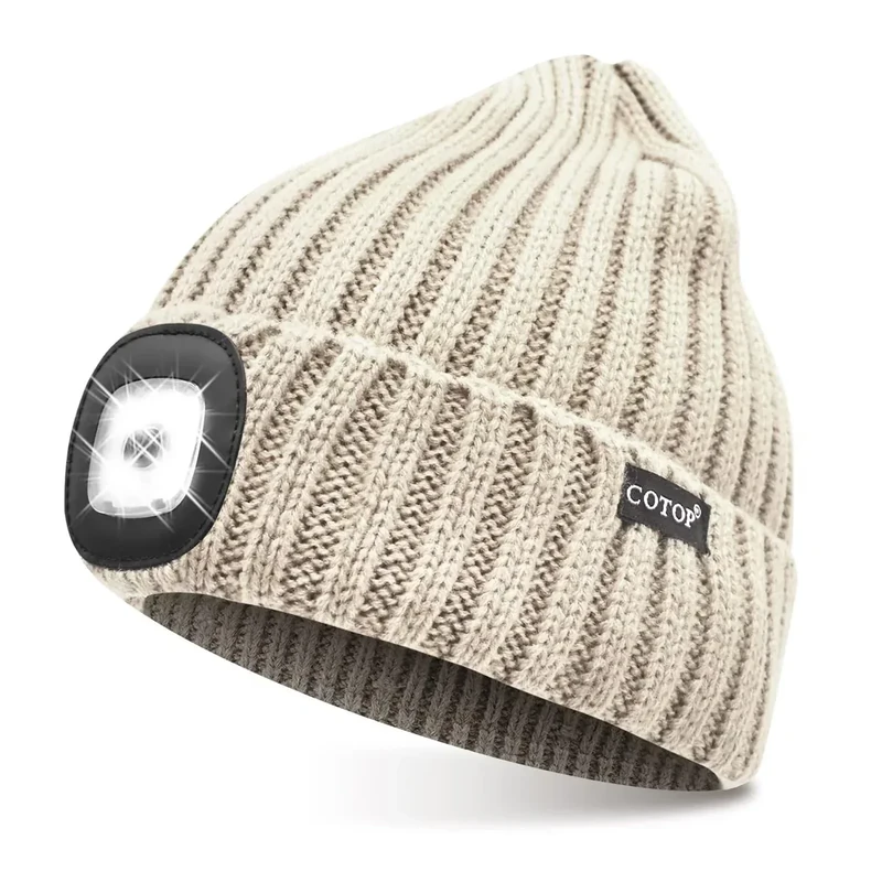 COTOP Mütze mit Licht, Led Strickmütze Herren Winter, Geschenke Männer Weihnachten, Warm Beanie mit Stirnlampen für Joggen, Wandern, Laufen, Radfahren