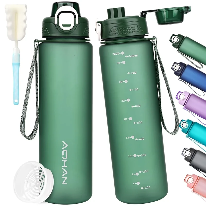 AOHAN Trinkflasche 1l, Wasserflasche BPA Frei, Sport Trinkflasche Auslaufsicher Motivierende Sportflasche Mit Filter für Fahrrad, Fitness, Wandern und Schule
