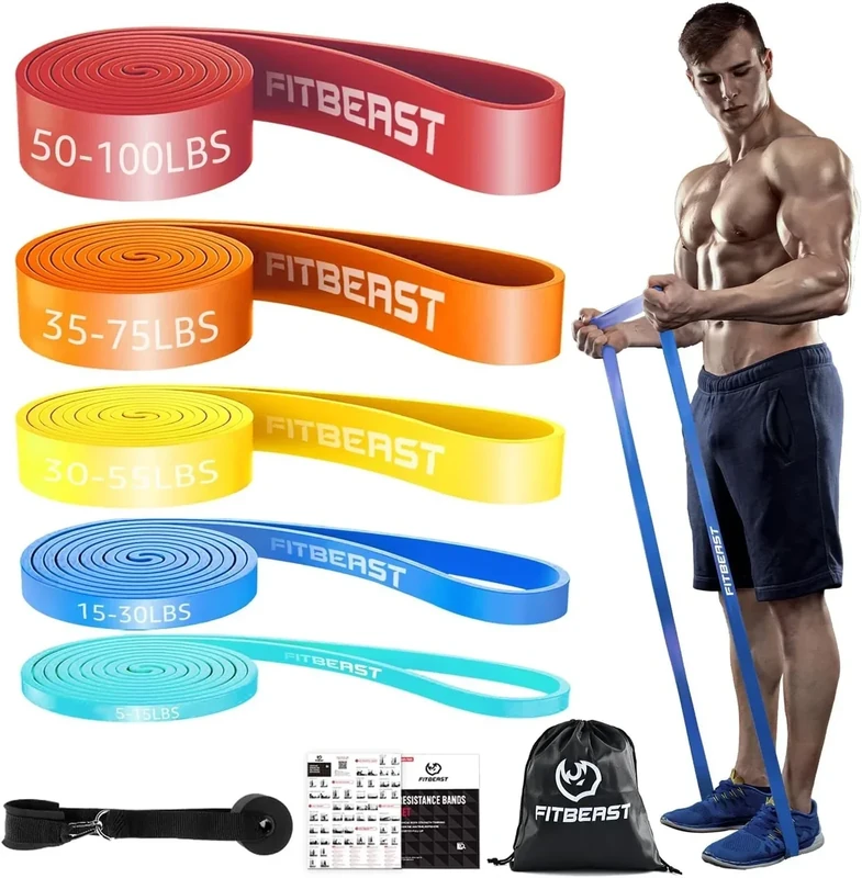 FitBeast Pull Up Bands Set, 5 Different Levels Resistance Band Rubber (Multicolor 5-100 LBS) (Multicolor 5-100 LBS)