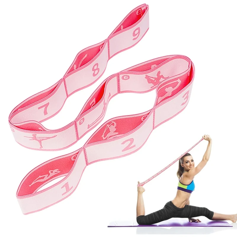Flintronic Yoga Stretching Strap, Stretching Band mit 9 Schleifen, Yoga Stretch Gurt, Fitness Stretchband, Hochelastischer Gymnastikband, für Pilates, Tanz, Gymnastik, Effektives Dehnung-Rosa