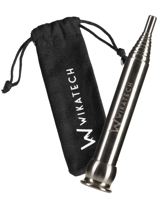 WIKA Teleskop Blasrohr mit Baumwollbeutel - Feuerblasrohr mit Mundstück - 100% Edelstahl-Blasrohr für Lagerfeuer und Grill - Outdoor Survival Gadget (100% Edelstahl + Länge 11cm bis 61cm)