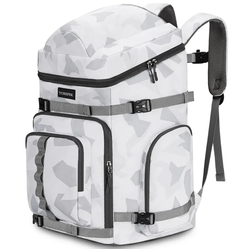 YOREPEK 70 L Skischuhtasche, Skischuhtaschen mit Helmfach & Rucksackgurten, Ski Tasche für Skier & Snowboard, Skisack Passt Rein Skihelm, Skischuhe, Skibrille, Handschuhe, Skihosen, Grau Weiß - Image 1