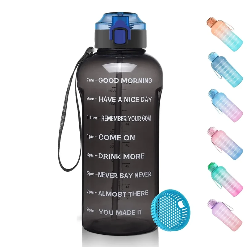 WEMEET Trinkflasche mit Filter 1.5 Liter, [BPA Frei Tritan] Wasserflasche mit Zeitmarkierung, 1500ml Sportflasche mit Flip Top Deckel Auslaufsicher SCHWARZ