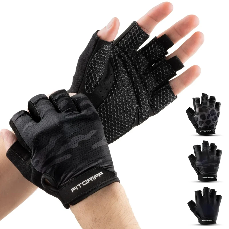 Fitgriff® Trainingshandschuhe für Damen und Herren - Fitness Handschuhe für Krafttraining, Kraftsport, Training, Gym, Workout, Lifting Gloves (Camo-Black, 9)