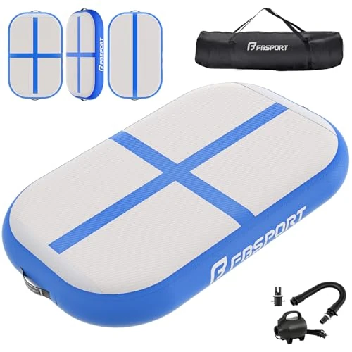 FBSPORT Airtrack Matte, 10cm Hoch Verdicken 60CM Tumbling Matte,Gymnastikmatte mit Luftpumpe,Trainingsmatte mit Tragetasche,Turnmatte für Zuhause, Outdoor,Yoga, Übungsgymnastik