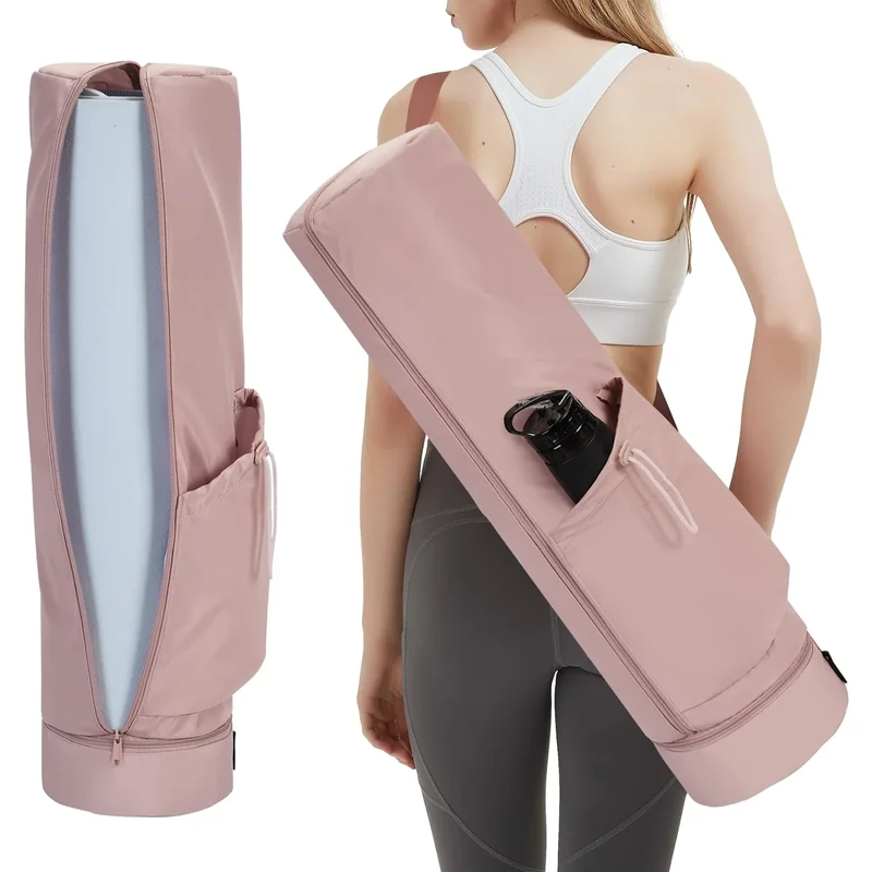 sportsnew Yogatasche Damen mit Nassfach, Flaschenhalter und Durchgehendem Reißverschluss, Tasche für Yogamatten mit Verstellbarem Schultergur, Rosa (Patent Angemeldet)