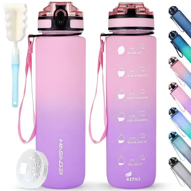 HASAGEI Sports Trinkflasche 1L Wasserflasche 1 Liter Trinkflasche BPA Frei Tritan Sportflasche mit Verschlussdeckel und auslaufsicher, für Fitnessstudio,Schule,Radfahren,Outdoor,Sport,Fitness und Büro