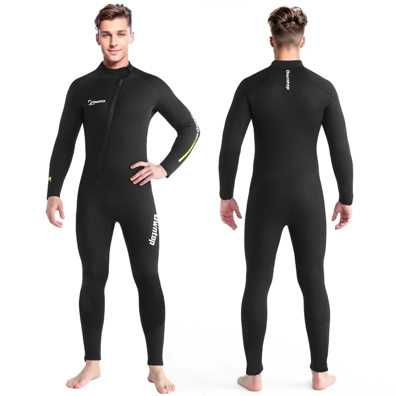 Owntop 5mm Neoprenanzüge für Männer - Erwachsenen Neopren Taucheranzug, Ganzkörper Wet Suit mit Vorderem Reißverschluss, Ultra Warme Flexible für Kaltes Wasser Tauchen Surfen, Herren Schwarz 3XL