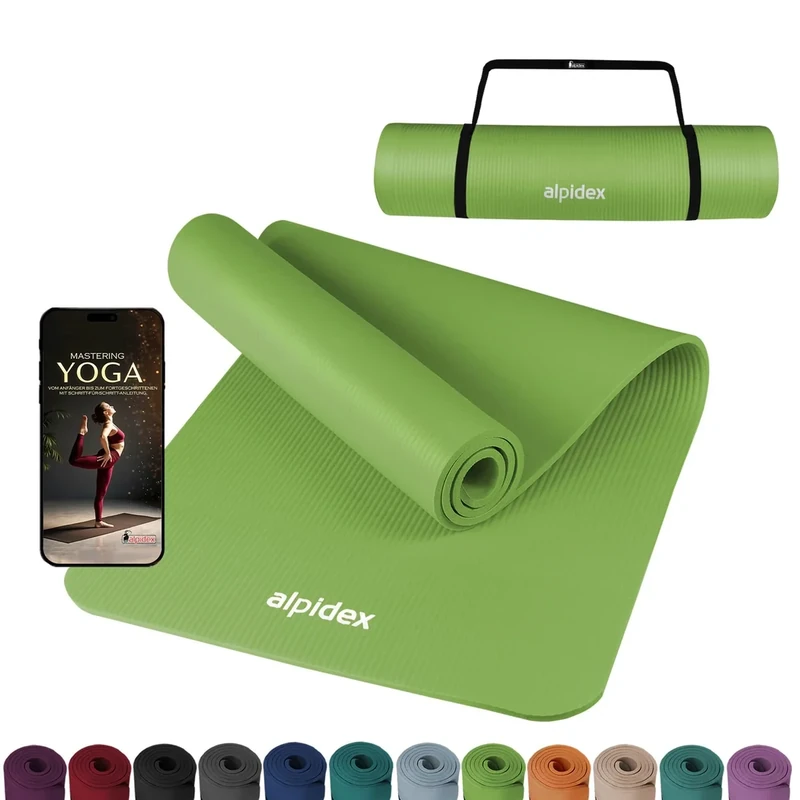 ALPIDEX Yogamatte 183 x 60 x 0.8 cm Phthalatfreie Fitness Matte E-Book Tragegurt rutschfest Gymnastik Turnen Pilates Sport Physio HIIT Yoga Trainingsmatte Isomatte Hautfreundlich, Lime