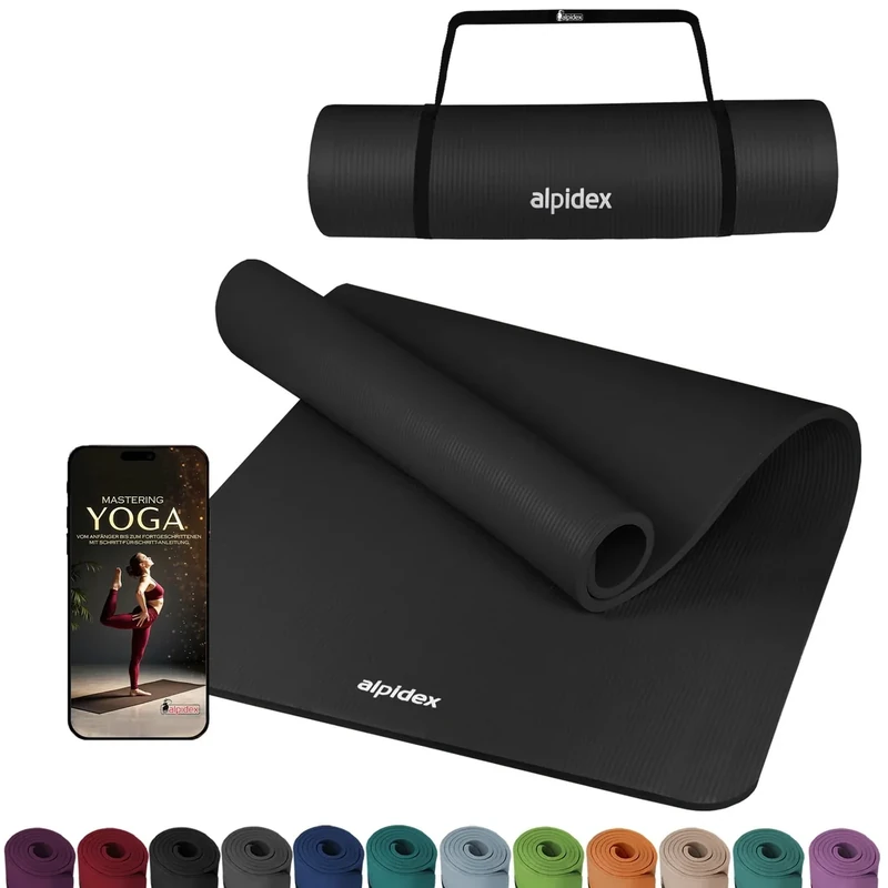 ALPIDEX Yogamatte Extra Dick 1,5 cm Gymnastikmatte 3 Größen E-Book rutschfest Phthalatfrei Fitness Matte Turnen Pilates Sport Physio HIIT Yoga Trainingsmatte Isomatte, Black, 190 x 60 x 1.5 cm