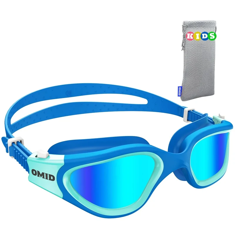OMID Kinder Schwimmbrille, P2mini polarisierte Schwimmbrille bequem für Alter 6-14