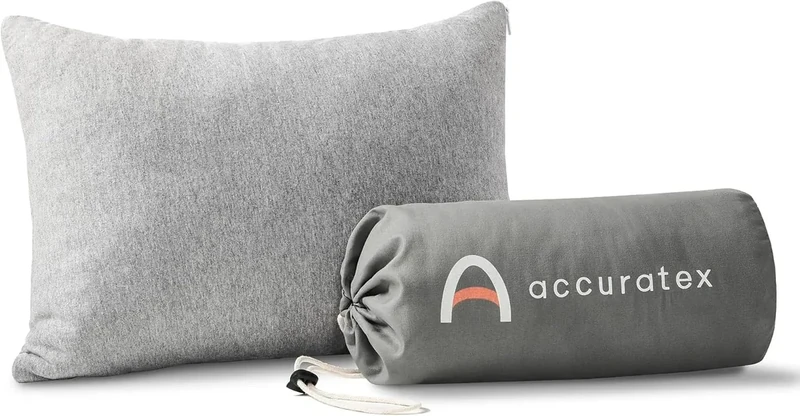 ACCURATEX Camping Kissen Memory Foam-100% Baumwolle Atmungsaktiver Bezug, Komprimierbares Reisekissen,Camping&Reisezubehör-Kleines Rucksackkissen-Camping Essentials zum Schlafen, Grau