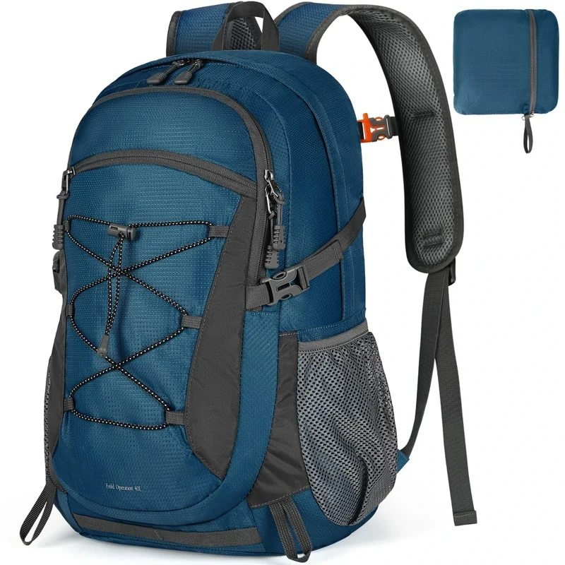 RAINSMORE Wanderrucksack Herren Damen 40L Wasserdichter Rucksack Leicht Groß Reiserucksack Trekkingrucksack mit Reflexstreifen Für Klettern Radfahren Bergsteigen Reisen Blue