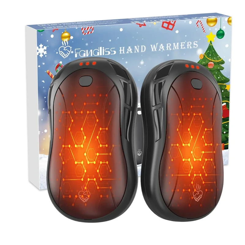 FANDLISS Elektrischer Handwärmer, Tragbarer Wiederaufladbarer Handwärmer 2er Set 6000mAh 12 Stunden Lang Anhaltende Heizung USB Wiederaufladbarer für Camping,Jagd,Golf,Geschenke,Schwarz