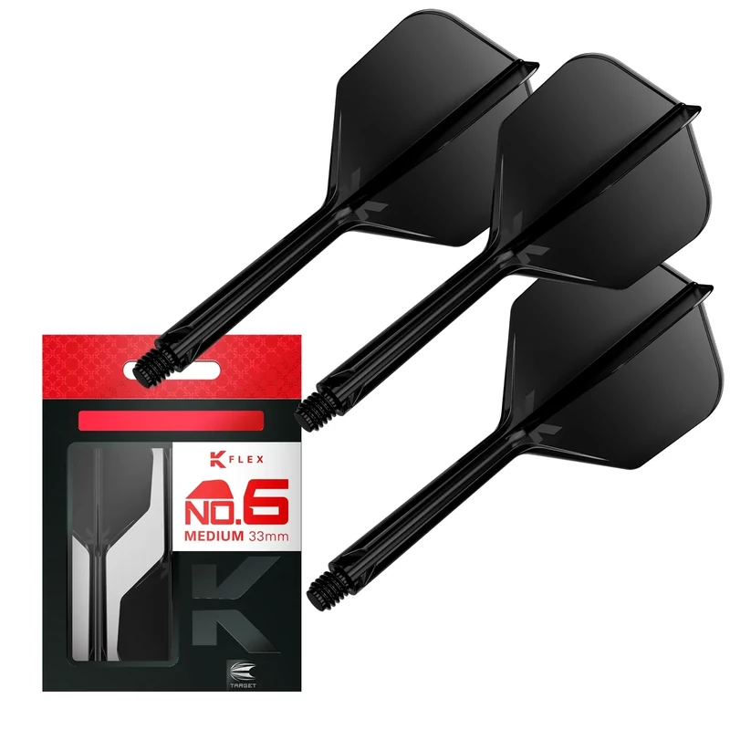 Target Darts K Flex Integrated Dart Flights and Shafts, Nr.6 Schwarz (Medium) | 3er Pack K-Flex - No6, Kflex All In One Moulded Dart Flight & Stem | Professionelles Dart Zubehör
