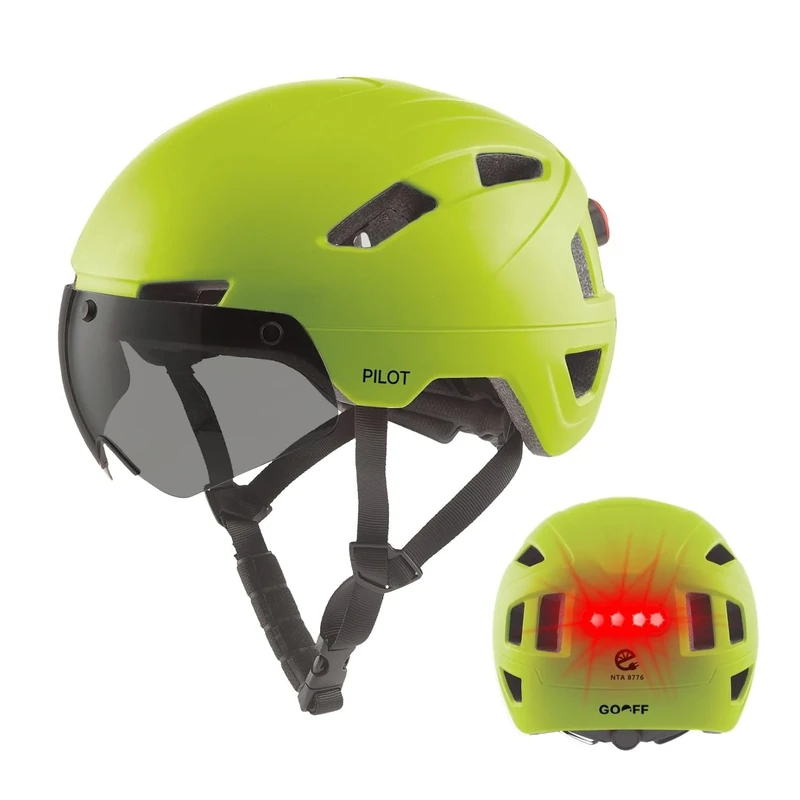 GOOFF Pilot S-Pedelec Helm - Schutz für schnelle E-Bike Fahrten – Fahrradhelm mit Visier und Licht – NTA 8776-zertifizierter Zweirat Helm (Fluoreszierendes Gelb, XL)