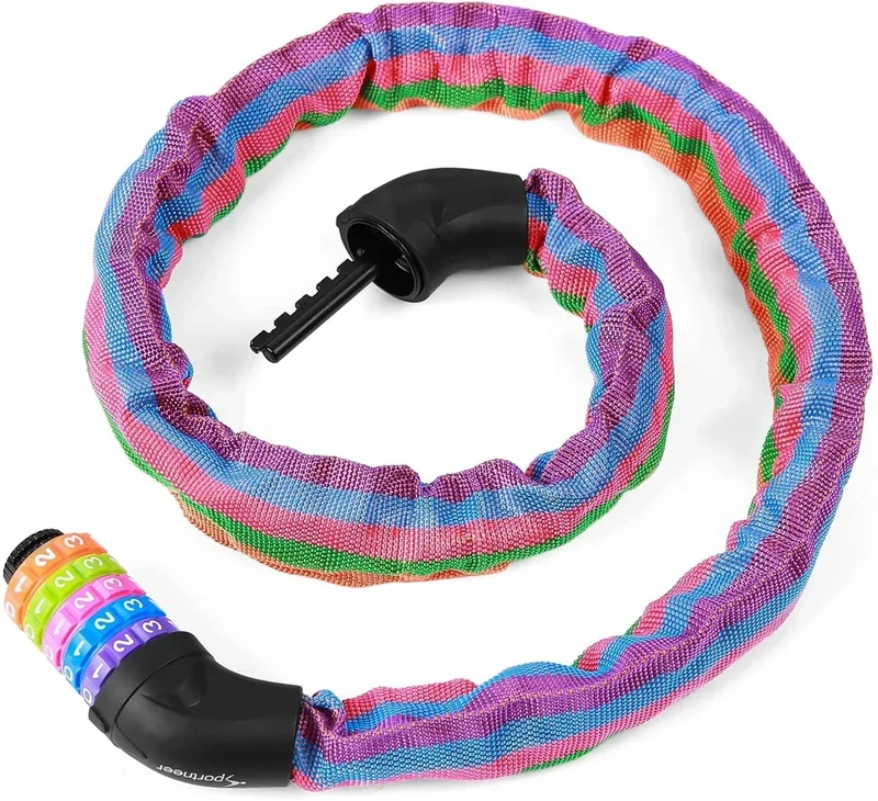 Sportneer Fahrradschloss, Zahlenschloss mit Zahlen und hoher Sicherheitsstufe Kettenschlösser Fahrrad 5-stellige Rückstellbar Radabsperrung mit Kette aus Gehärtetem Stahl 6 MM x 100/110/120CM