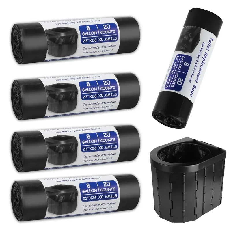 100 Stück Toilettenbeutel Schwarz Set,30L Biologisch Abbaubare Toilettenbeutel, Beutel für Campingtoiletten, Wasserdichte Trenntoilette Zubehör, für Mobile Toiletten, Wandern, Reisen