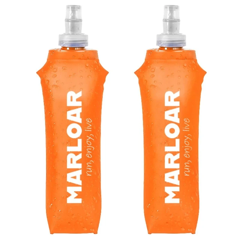 MARLOAR Faltbare Trinkflasche aus Silikon, Soft Flask 500 ml zum Laufen, Wandern und Radfahren, BPA-frei, 2 Stück, Orange