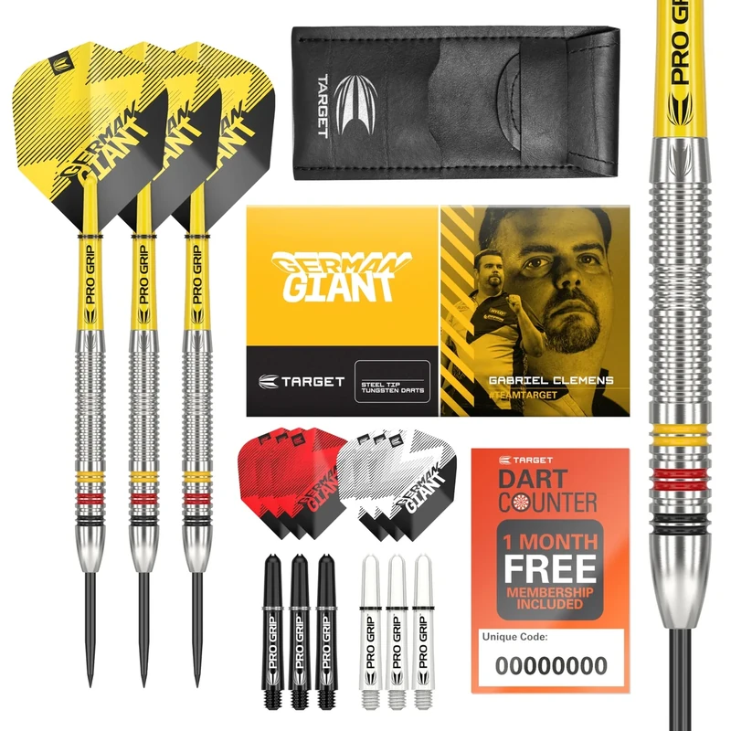 Target Darts Gabriel Clemens 23G Tungsten Steeldart Set - 9 Pro Grip Shafts - 9 Pro Ultra Flights - Darttasche, Dart Zubehör, Wolfram Dart Satz