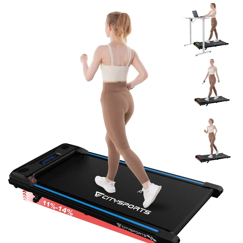 CITYSPORTS Laufband mit Steigung,  Walking Pad mit 11 %–14 % Neigung, LED-Anzeige & Lichteffekt, 1–6 km/h, Laufband für Zuhause & Büro mit Fernbedienung (Blue)