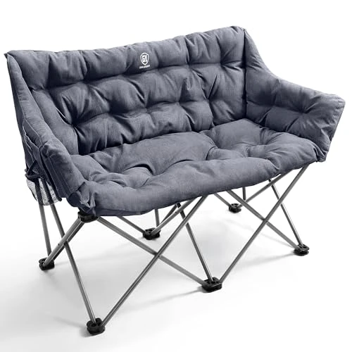 EVER ADVANCED Campingstuhl Faltbar 145cm Breit für 2 Personen Faltsofa 400KG Belastbar, Campingsofa Dick Gepolstert Klappstuhl 2 Sitzer Hohe Lehne Extra Breit für Outdoor Garten Balkon Indoor