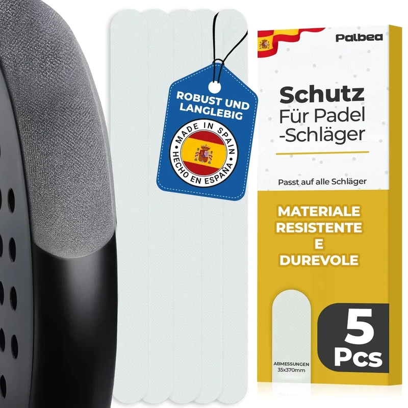 Palbea Padel Schläger Schutz im 5er-Pack - Grober & Leichter Padel Racket Rahmenschutz - Transparenter Schläger Tape - Langlebig & leicht austauschbar. Padel Tennis Schläger Maße 35 x 370 mm