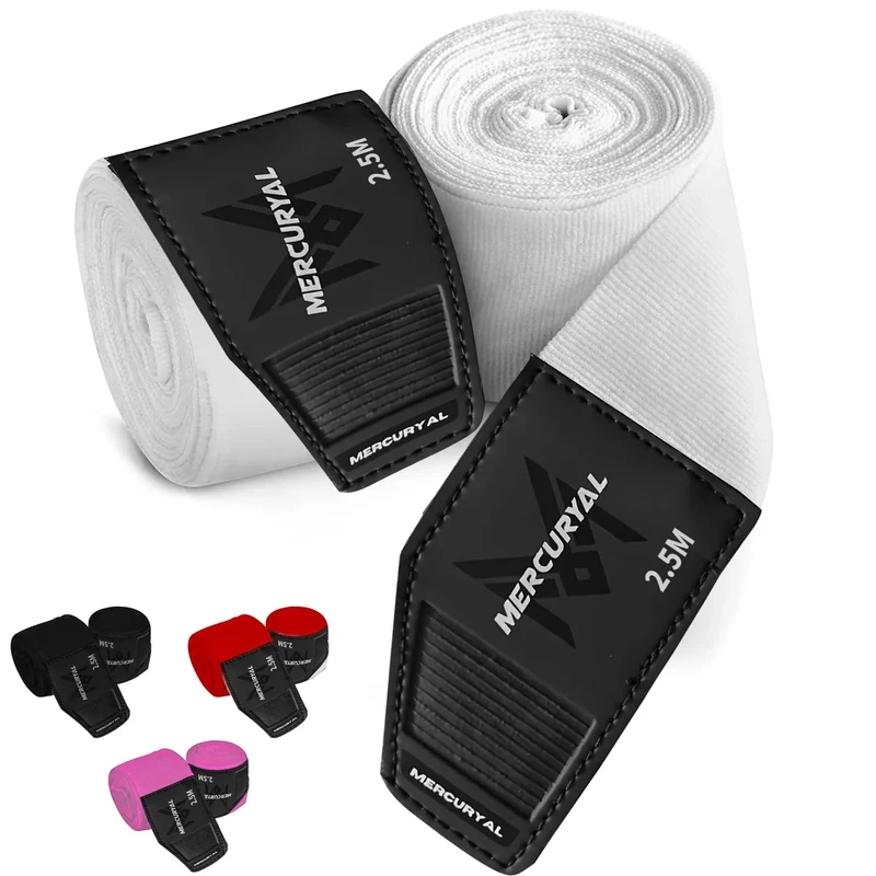 MERCURYAL Premium 4m Boxbandagen mit Daumenschlaufe - Bandagen Boxen - Boxbandagen Herren - Box Bandagen - Boxing Wraps - Boxbandage Hand für Boxen Kickboxen,MMA Boxen Muay Thai (Weiß, 2.5 m)