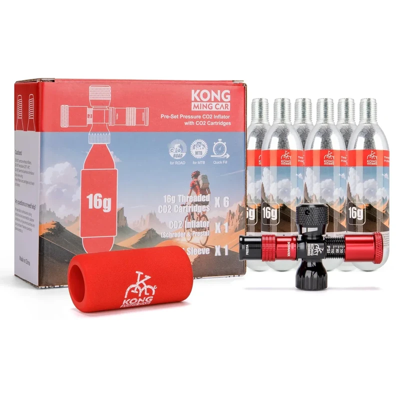 KONG MING CAR CO2 Kartuschen mit Gewinde, 16 g/25 g CO2 Kartuschen mit Gewindeanschluss für alle CO2 Fahrradreifenfüller, CO2 Pumpe für Rennräder und Mountainbikes (16G-6PCS-IF)