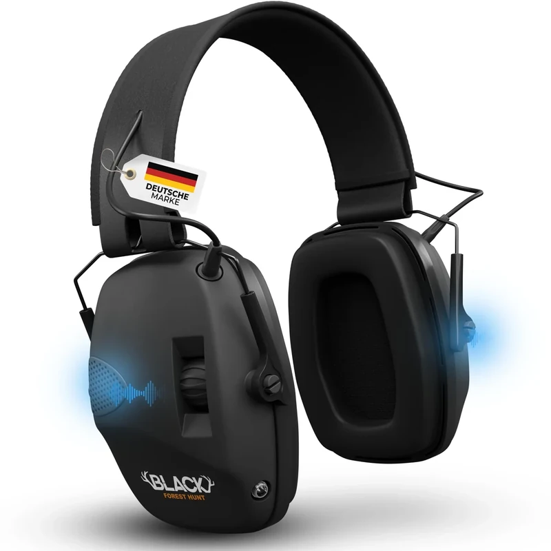 BLACK FOREST HUNT ® AKTIVER GEHÖRSCHUTZ – Geräuschreduktion 82dB – 5-fache Geräuschanhebung mit Richtmikrofonen – Audio-Input – Lärmschutz – klappbarer Kopfhörer für Jagd, Schießsport, Arbeit - Image 1