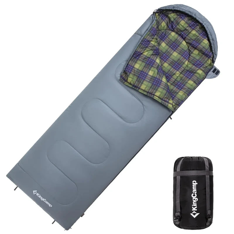 KingCamp Schlafsack, vielseitig einsetzbar, komplett entfaltbar Schlafsack outdoor mit Baumwoll-Touch-Print-Innenfutter, leicht tragbar und wasserabweisend, für Outdoor Camping, (Grau L Zip, 220×75cm)